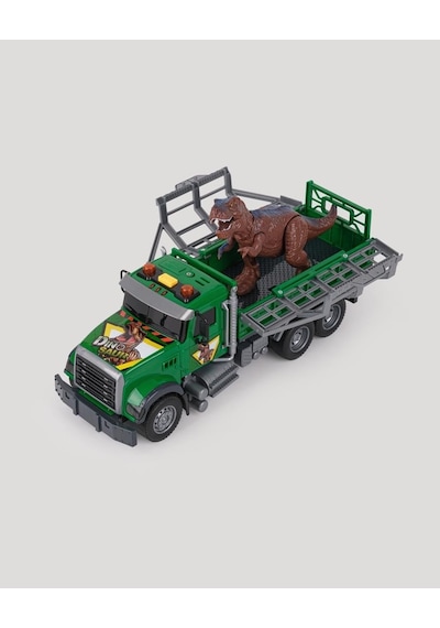 Sesli Işıklı Dinozor Kurtarma Kamyonu Pilli Safari Oyuncak Tır Taşıyıcı Dinozor Yeşil - 30 Cm