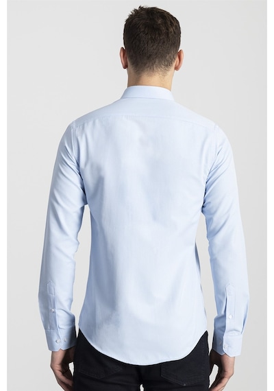 Tudors Slim Fit Dar Kesim Armürlü Erkek Gömlek-18111 Mavi