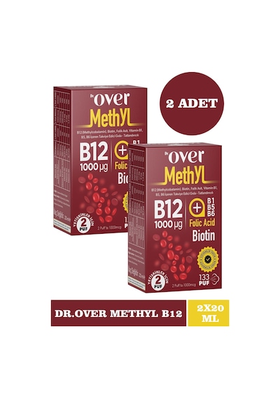 Dr. Over B12 Plus Biotin Folik Asit Vitamin B1 B5 B6 İçeren Takviye Edici Gıda 2 x 20 ML
