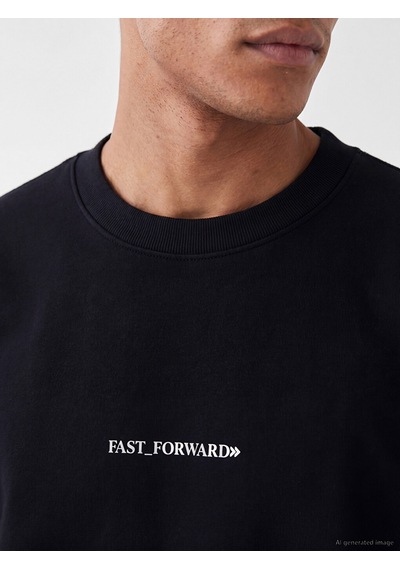Lcw Vision Siyah Bisiklet Yaka Slogan Baskılı Erkek Sweatshirt