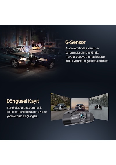 Kawa D5 Gen2 2k 1296p Wifi 145 Geniş Açı Lens Gece Görüşlü 32gb Hafıza Kartlı Akıllı Araç Kamerası