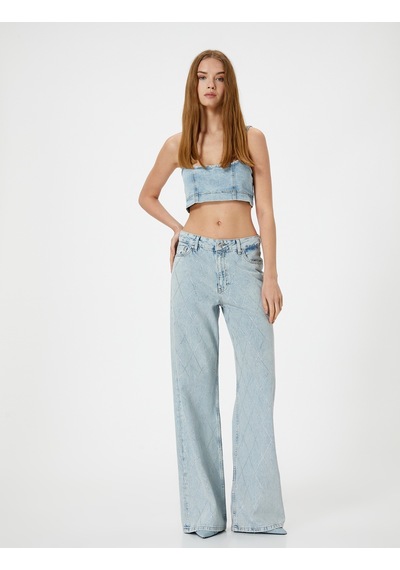 Koton Taşlı Geniş Paça Kot Pantolon Baklava Desenli Cepli - Bianca Wide Leg Jeans Açık İndigo 4sal40300md Açık İndigo Koton Taşlı Geniş Paça Kot Pantolon Baklava Desenli Cepli - Bianca Wide Leg Jeans Açık İndigo 4sal40300md Açık İndigo