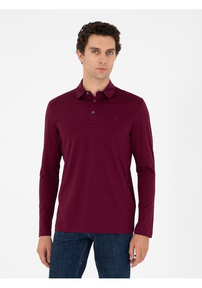 Bordo Regular Fit %100 Pamuk Polo Yaka Sweatshirt Kırmızı