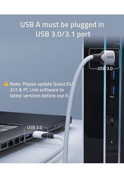 20ft 6m Vr Link Kablosu Meta Quest 3/3s/oculus/pico 4 Uyumlu Usb 3.0 Led Pc Steamvr