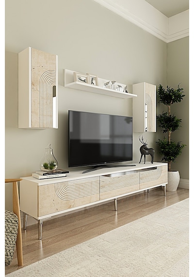 Tvr1803bts - Meyra Tvr180 Ünitesi Takım Beyaz-traverten-sılver 180cm Beyaz-traverten-sılver