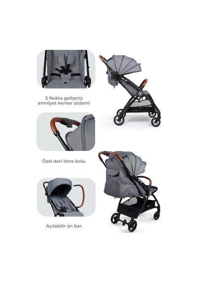 Kanz Xflop Autofold Kabin Boy Bebek Arabası Dark Grey