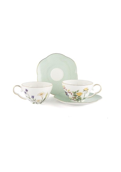 Eternal Flowers 2'li Çay Fincan Seti, Çiçek Desenli, 160cc, Porselen, Butik Mutfak 2 Kişilik Diğer