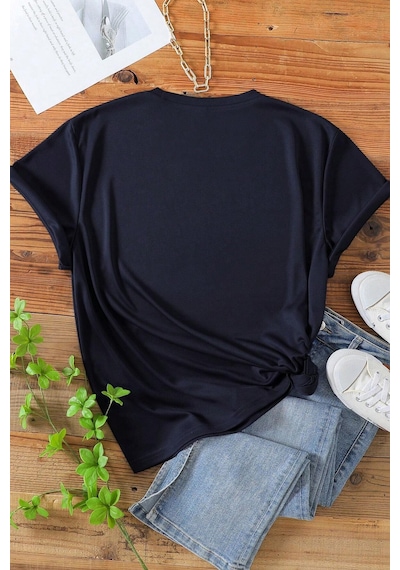 Unisex Kalp Baskılı T-shirt Lacivert
