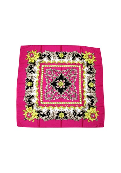 Tikitonki Kare Kesim Etnik Çiçek Desenli Fuşya Saten Eşarp - 90x90 Fuşya Fuşya