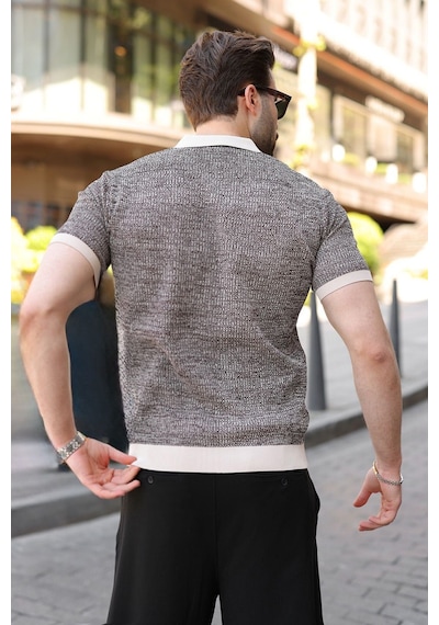 Madmext Taş Rengi Polo Yaka Regular Fit Erkek Triko Tişört E7496