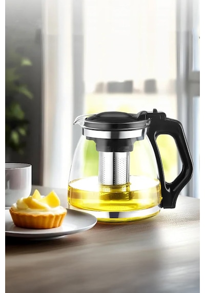 Isıya Dayanıklı Büyük Cam Demlik 1700 Ml Kapasiteli, Çelik Süzgeçli Ve Kapaklı Tasarım Şeffaf