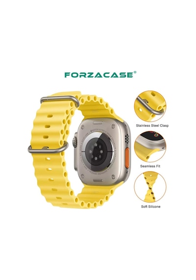 Forzacase Apple Uyumlu  Watch 10 Series 46mm İle Oluklu Ocean Silikon Kordon Kayış - Fc007 Siyah