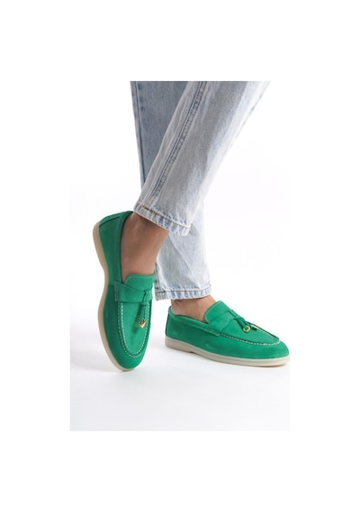 Mubiano Hakiki Deri Collection Kadın Süet Loafer & Babet Yeşil -mckry1410-y Yeşil