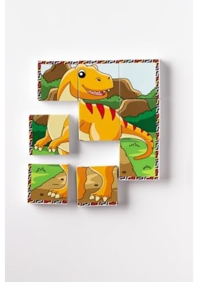 Manyetik Blok Çift Taraflı 9 Parçalı Mıknatıslı Dinozor Puzzle - 2 Görsel Yapboz