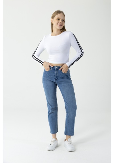Giysa Kadın Bisiklet Yaka Kolu Biyeli Basic Body Beyaz - Ms0001276 Beyaz