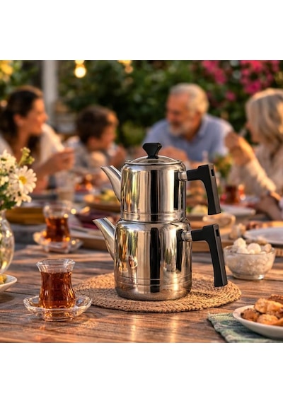 Yonca Lines Nil Aile Boy Çelik Çaydanlık Bakalit Siyah Soft Kulp