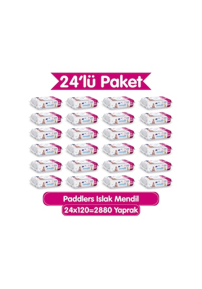 Islak Mendil 2880 Yaprak (24 Paket x 120’li) Koli - Yumuşak Dokulu %0 Paraben