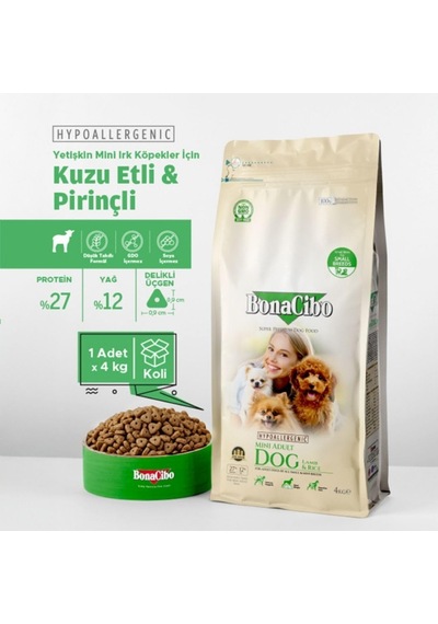 Mini Irk Yetişkin Kuzu Etli Ve Pirinçli Köpek Kuru Maması 4 Kg