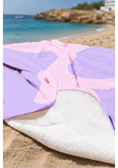 Modern Soyut Geometrik Plaj Havlusu - Minimalist Lila Pembe Dalgalı Hızlı Kuruyan Mikrofiber Havlu Mat İncir