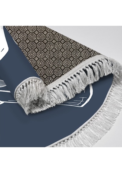 Dijital Kaymaz Yıkanabilir Banyo Mutfak Salon Paspas Halısı Trend Saçaklı Oval Al4032 Indigo