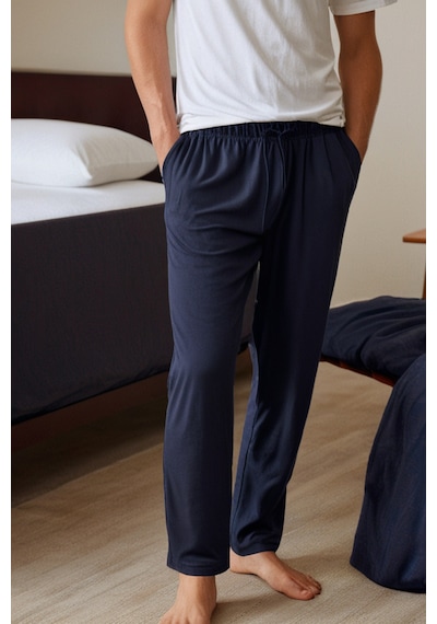 Elemge %100 Pamuk Süprem Erkek Pijama Altı Lacivert Compact Penye Cepli Rahat Kalıp Lastikli Ipli Terletmez