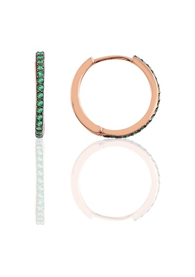 Gümüş 17 Mm Rose Yeşil Taşlı Tamtur Halka Küpe
