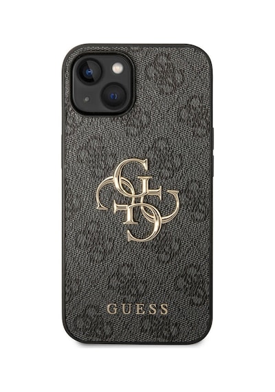 Apple Uyumlu iPhone 15 Plus Kılıf Guess Lisanslı Pu Deri Yazı Ve 4g Metal Logolu Desen Kahverengi
