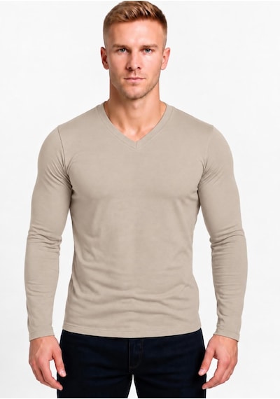Axxel Erkek Bej Pamuklu Likralı Süprem Uzun Kollu T-shirt-d236