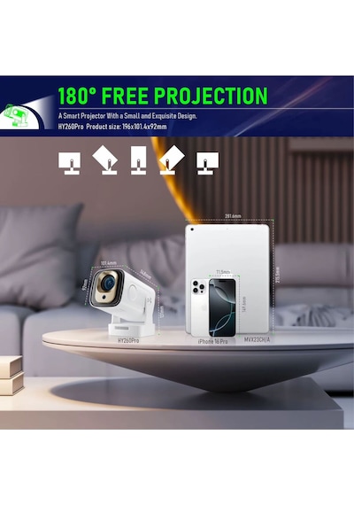 1080p Ev Sineması Projektörü Wifi 6 Otomatik Odaklam Mini Projeksiyon Cihazı Dahili Hoparlör