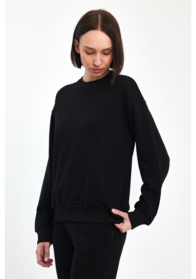Odda Bisiklet Yaka İnce Sweatshirt Siyah