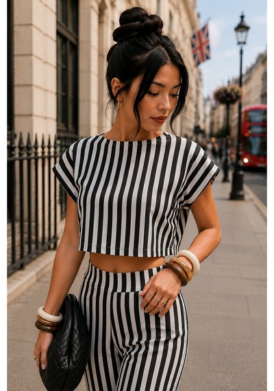 Fiolin Çizgili Palazzo İkili Takım Siyah Çizgili Fiolin Çizgili Palazzo İkili Takım Siyah Çizgili