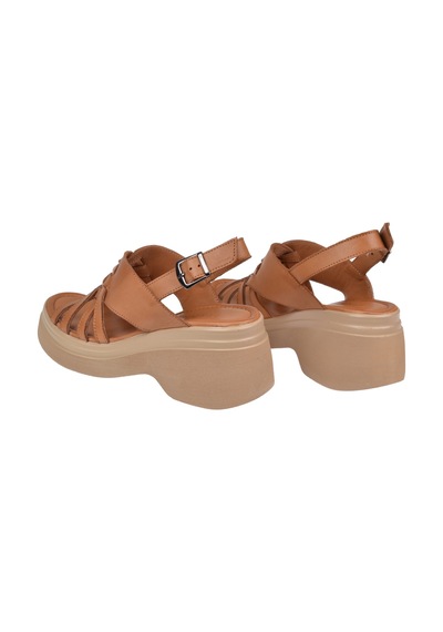 Floor Hakiki Deri Dolgu Taban Kadın Sandalet Mak-64021 Taba