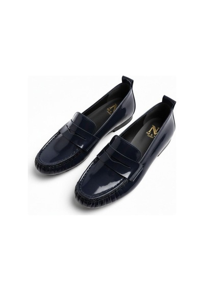 Ne&ve Shoes Lacivert Rugan Deri Astarsız Esnek Kadın Günlük Şık Ve Rahat Loafer