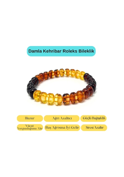 Sertifikalı Damla Kehribar Roleks Bileklik Çok Renkli