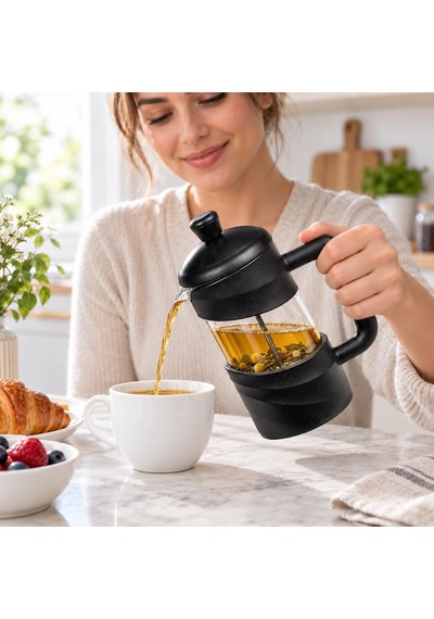Borosilikat Cam French Press 350 Ml, Siyah Kulplu Piston Filtreli Kahve Ve Bitki Çayı Demleme Aparatı, Manuel Kahve D Diğer