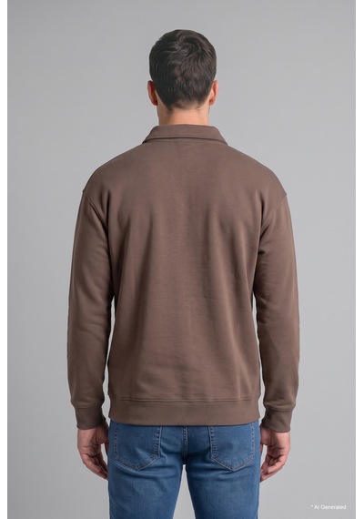Defacto Pamuklu Regular Fıt Polo Yaka Kalın Kumaş Basic Sweatshirt H1833ax26aubn571 Kahve-bn571