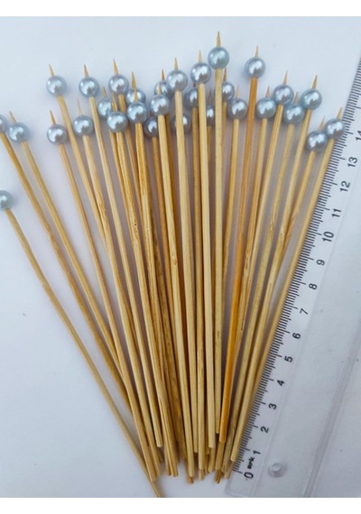 15 Cm Uzun Kürdan - 30 Adet Dekoratif Bebe Mavisi Inci Boncuklu Kokteyl Kürdanı