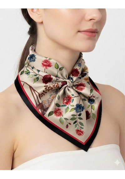 Tarzını Seç Siyah Gül Fular / Bandana / Aksesuar 48x48 Cm
