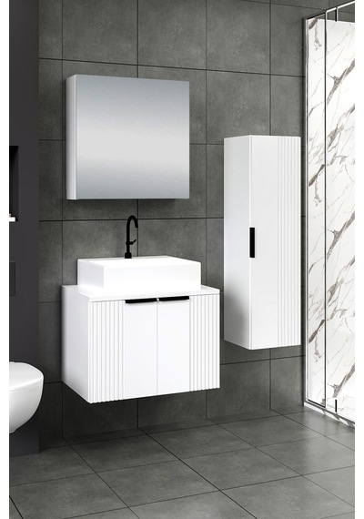 %100 Mdf 65 Cm Chester Banyo Dolabı + 30 Cm Boy Dolabı Beyaz %100 Mdf 65 Cm Chester Banyo Dolabı + 30 Cm Boy Dolabı Beyaz