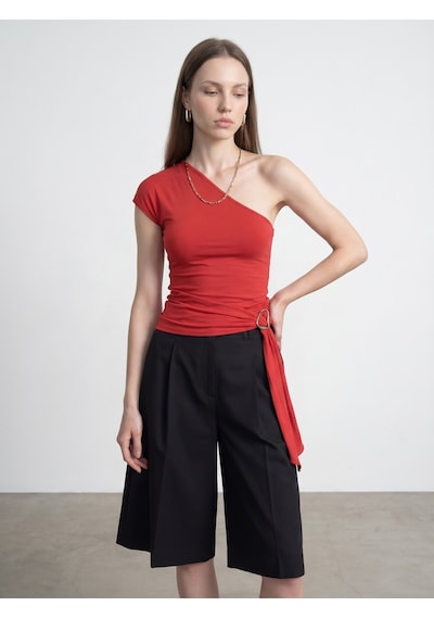 Dilvin 32877 Tek Omuzlu Tokalı Top-kırmızı