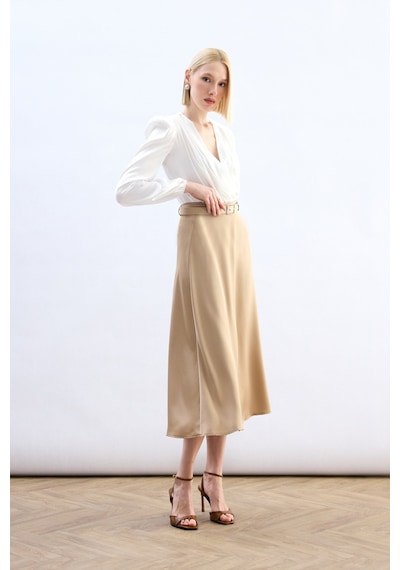 Sateen Kemerli Saten Etek - Camel-137015 CAMEL