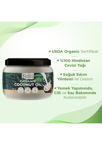 Nature's Supreme Organik Hindistan Cevizi Yağı Soğuk Sıkım 300 ML