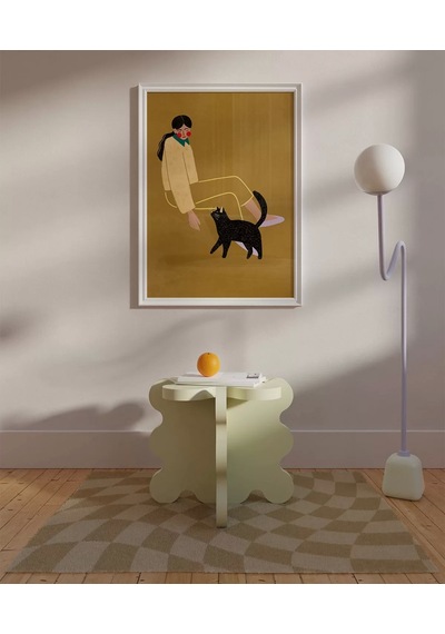 Çerçevesiz Poster Kedi Ve Kadın İllüstrasyon