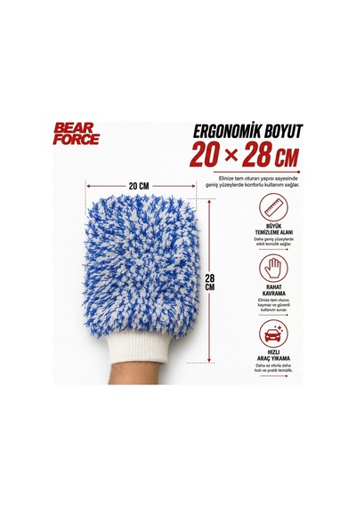 Robeve Bear Force Uzun Tüylü Mikrofiber Araç Yıkama Eldiveni Yoğun Köpük Taşıma Özellikli, Yüksek Su Emici, Çiziksiz Ve Güvenli Temizlik Için Boya Dostu Mikrofiber Oto Yıkama Eldiveni