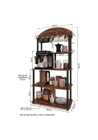 Kahve Köşesi Dolabı Çok Amaçlı Kitaplık 140x69x39 Cm Kahve Makinesi Standı, 1. Sınıf Mdf, Demonte Kolay Kurulum Ceviz Kahve Köşesi Dolabı Çok Amaçlı Kitaplık 140x69x39 Cm Kahve Makinesi Standı, 1. Sınıf Mdf, Demonte Kolay Kurulum Ceviz