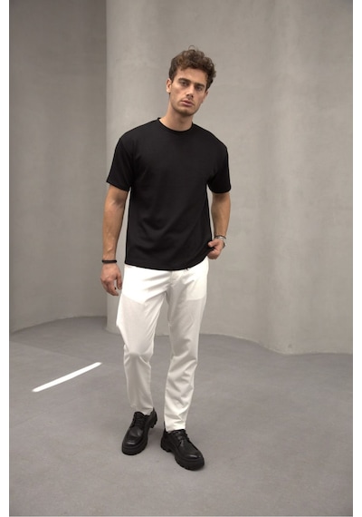 Bürke Siyah Renk Standart Kalıp Basic Bisiklet Yaka T-shirt