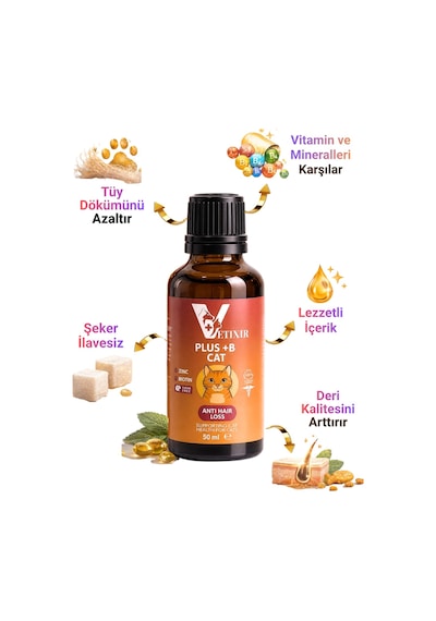 Plus B Kedi İçin Tüy Dökülme Engelleyici Deri Sağlığı Damlası Tüy Döküm Önleyici Multivitamin 50ml