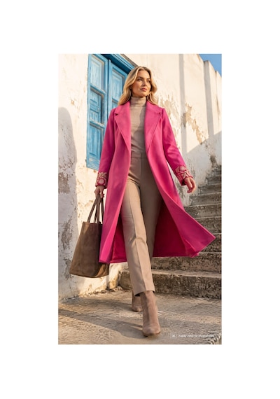 Lila Mare Tekstil Fuşya Pembe Kaşe Kolları Nakışlı Kaban Manto Pembe Pembe
