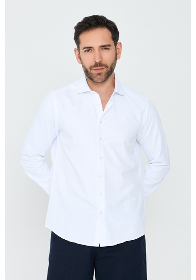White Stone Beyaz Mikro Çizgili Dynamic Fit Erkek Uzun Kollu Gömlek Beyaz-02