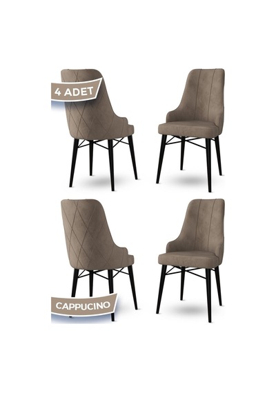 Canisa Neta Serisi 1.sınıf Babyface Kumaş Sandalye Siyah Gürgen Ayak 4 Adet Cappucino Sandalye Sandalye Cappucıno Ayakları Siyah